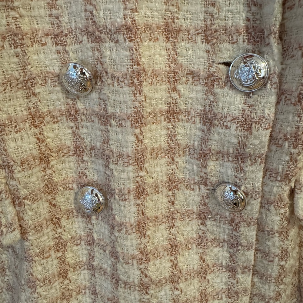 Maurices Pink and Cream Plaid Double-Breasted Tweed Blazer - Picture 6 of 6